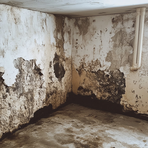 Mold Damaged Basement Staircase Requiring Remediation