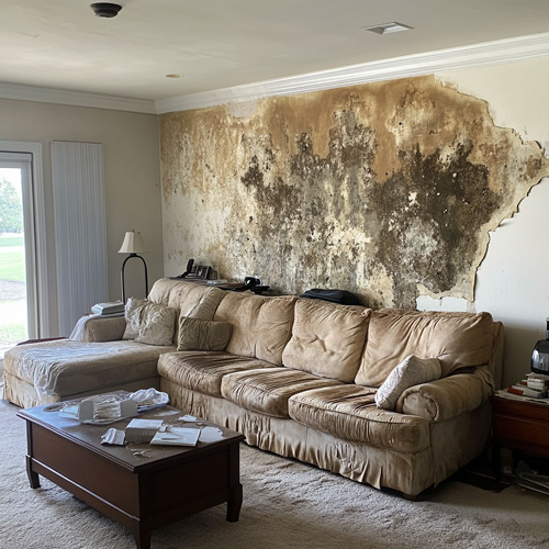 Severe Mold Infestation on Living Room Wall